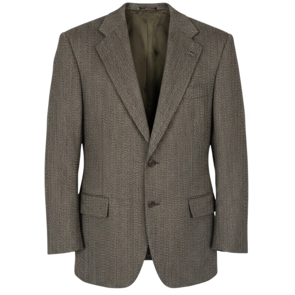 Barrington Herringbone Tweed Sport Coat Mens 48R Olive Brown Wool Blazer Vintage